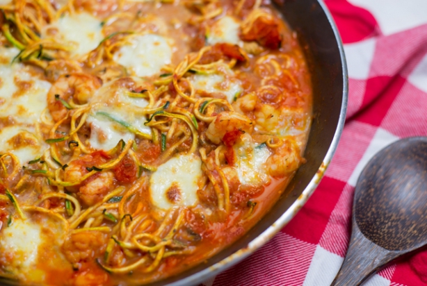 Courghetti met garnalen uit de oven